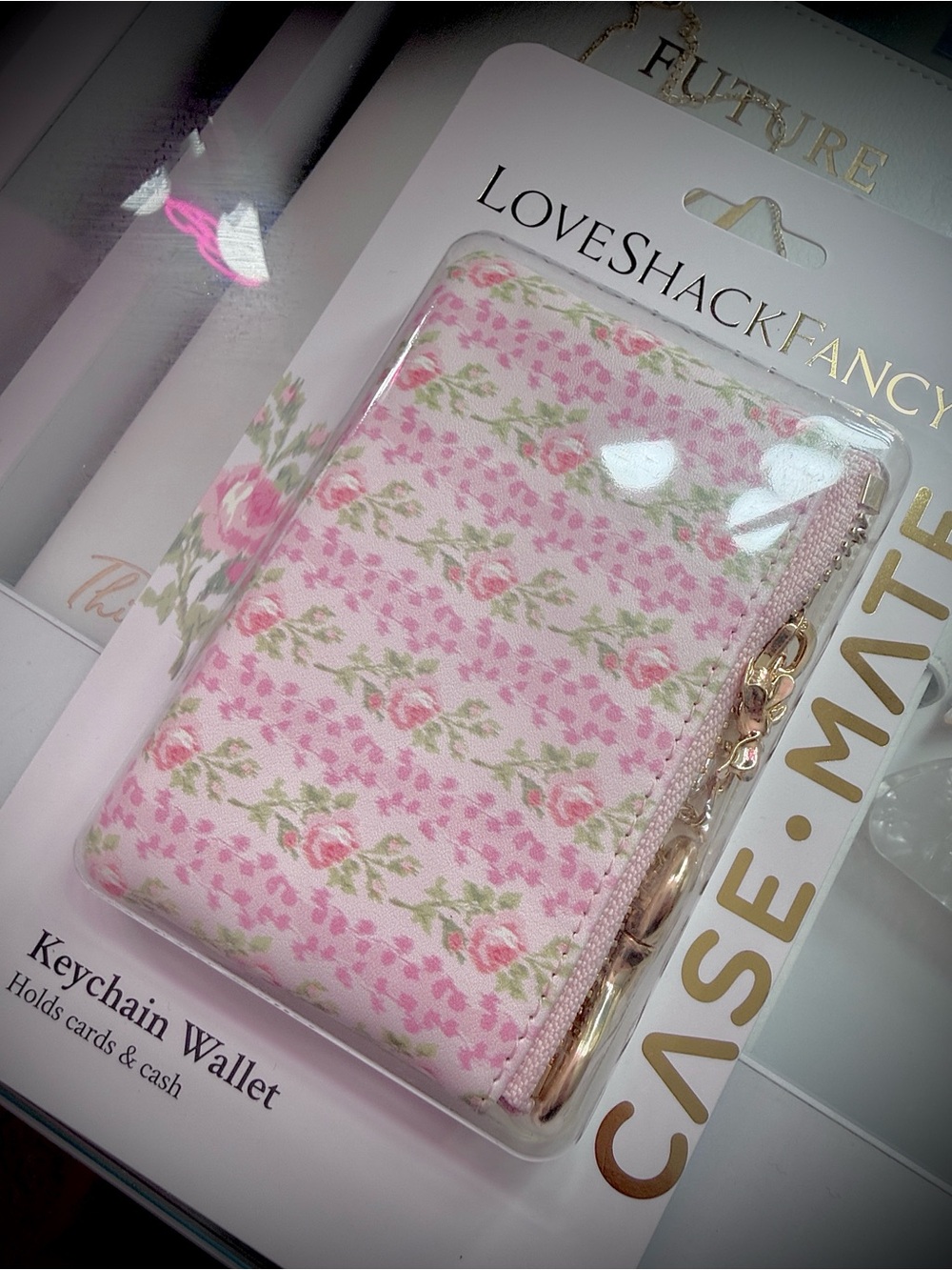 LoveShackFancy Pink Rose Print Keychain Card Wallet🎀🌸
